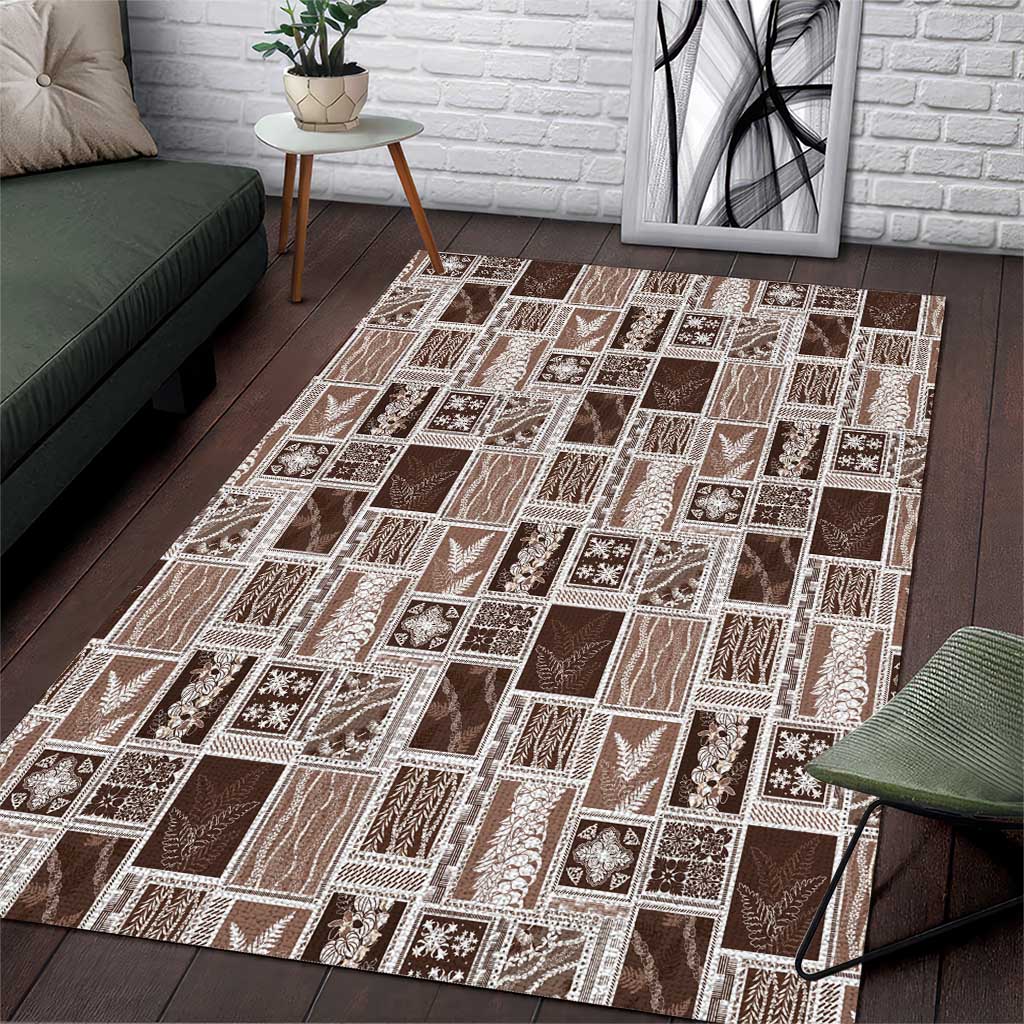 Vintage Aloha Block Quilt Area Rug Beige Inspired Lei Motifs LT9 Beige - Polynesian Pride