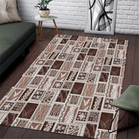 Vintage Aloha Block Quilt Area Rug Beige Inspired Lei Motifs LT9 Beige - Polynesian Pride