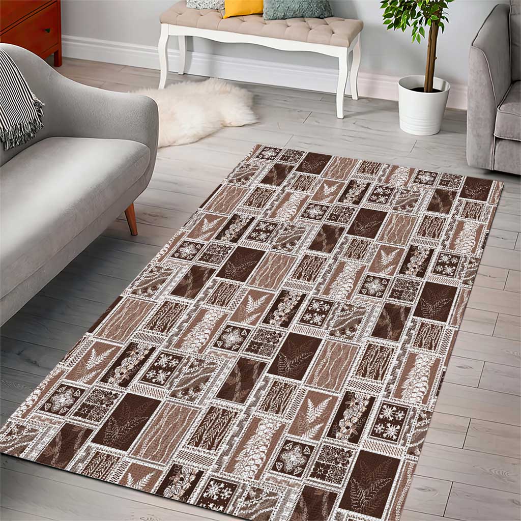 Vintage Aloha Block Quilt Area Rug Beige Inspired Lei Motifs LT9 - Polynesian Pride
