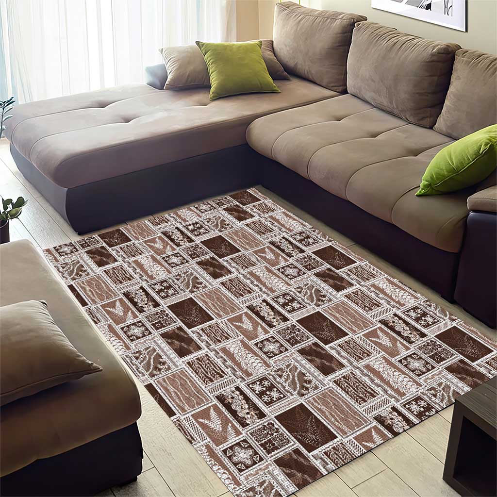 Vintage Aloha Block Quilt Area Rug Beige Inspired Lei Motifs LT9 - Polynesian Pride