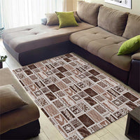 Vintage Aloha Block Quilt Area Rug Beige Inspired Lei Motifs LT9 - Polynesian Pride