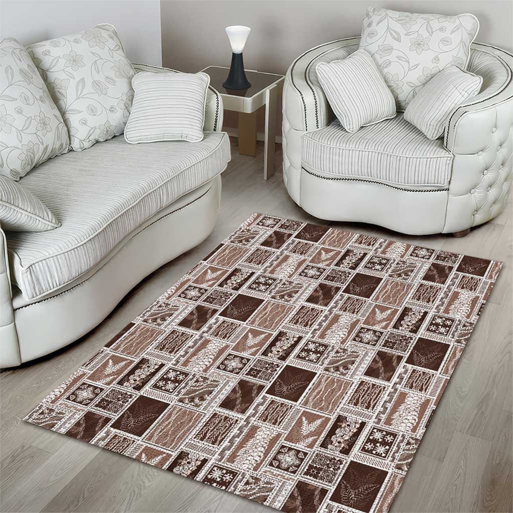Vintage Aloha Block Quilt Area Rug Beige Inspired Lei Motifs LT9 - Polynesian Pride