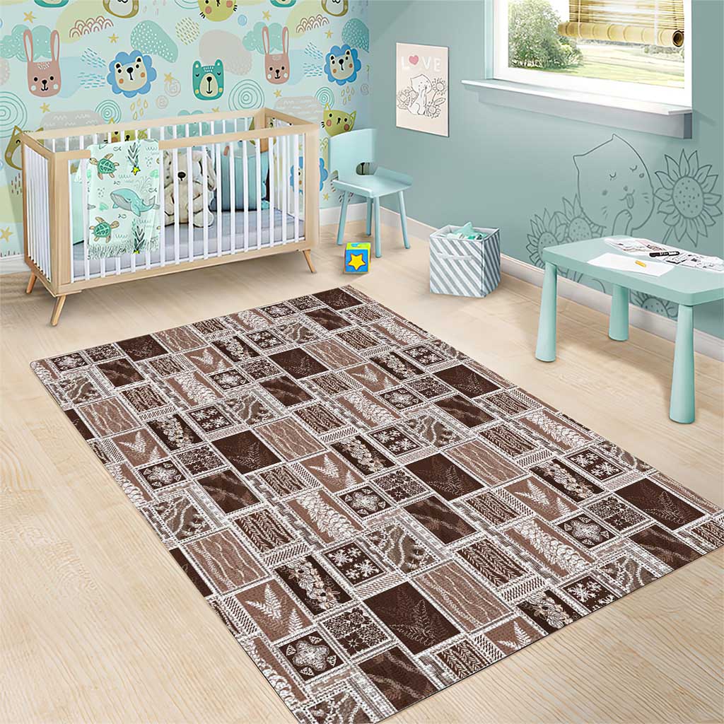 Vintage Aloha Block Quilt Area Rug Beige Inspired Lei Motifs LT9 - Polynesian Pride