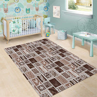Vintage Aloha Block Quilt Area Rug Beige Inspired Lei Motifs LT9 - Polynesian Pride