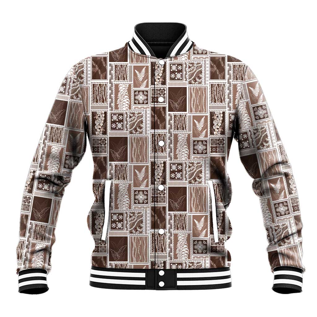 Vintage Aloha Block Quilt Baseball Jacket Beige Inspired Lei Motifs LT9 Unisex Beige - Polynesian Pride