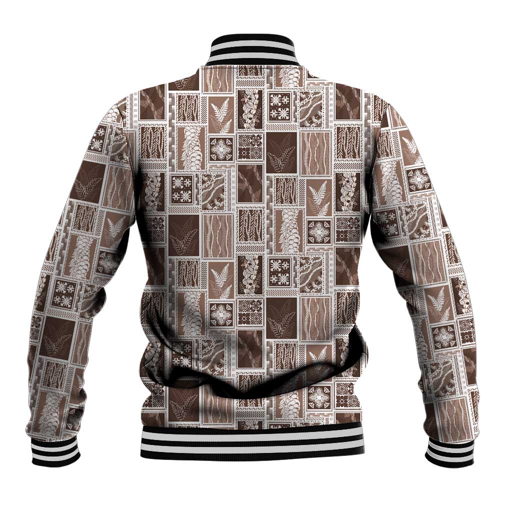 Vintage Aloha Block Quilt Baseball Jacket Beige Inspired Lei Motifs LT9 - Polynesian Pride
