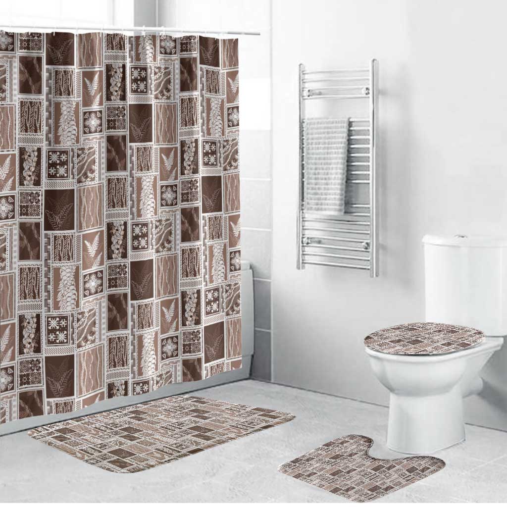 Vintage Aloha Block Quilt Bathroom Set Beige Inspired Lei Motifs LT9 Bathroom Set (4 pcs) Beige - Polynesian Pride