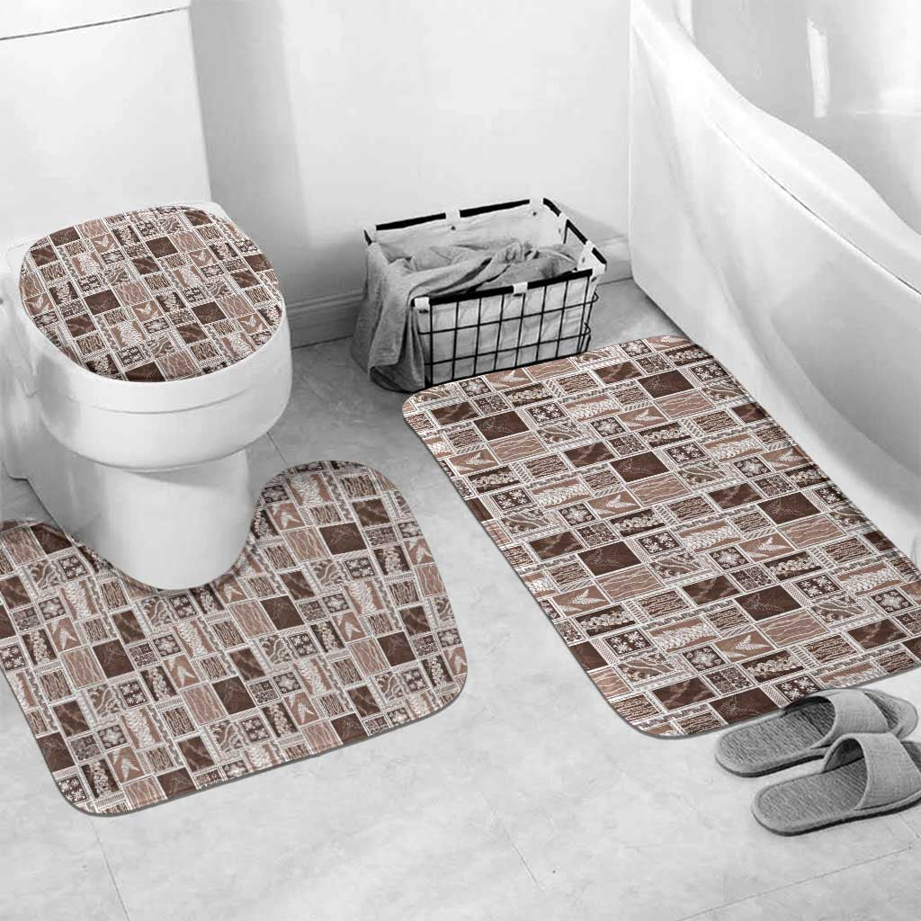 Vintage Aloha Block Quilt Bathroom Set Beige Inspired Lei Motifs LT9 Mat Set Only (3 pcs) One Size Beige - Polynesian Pride