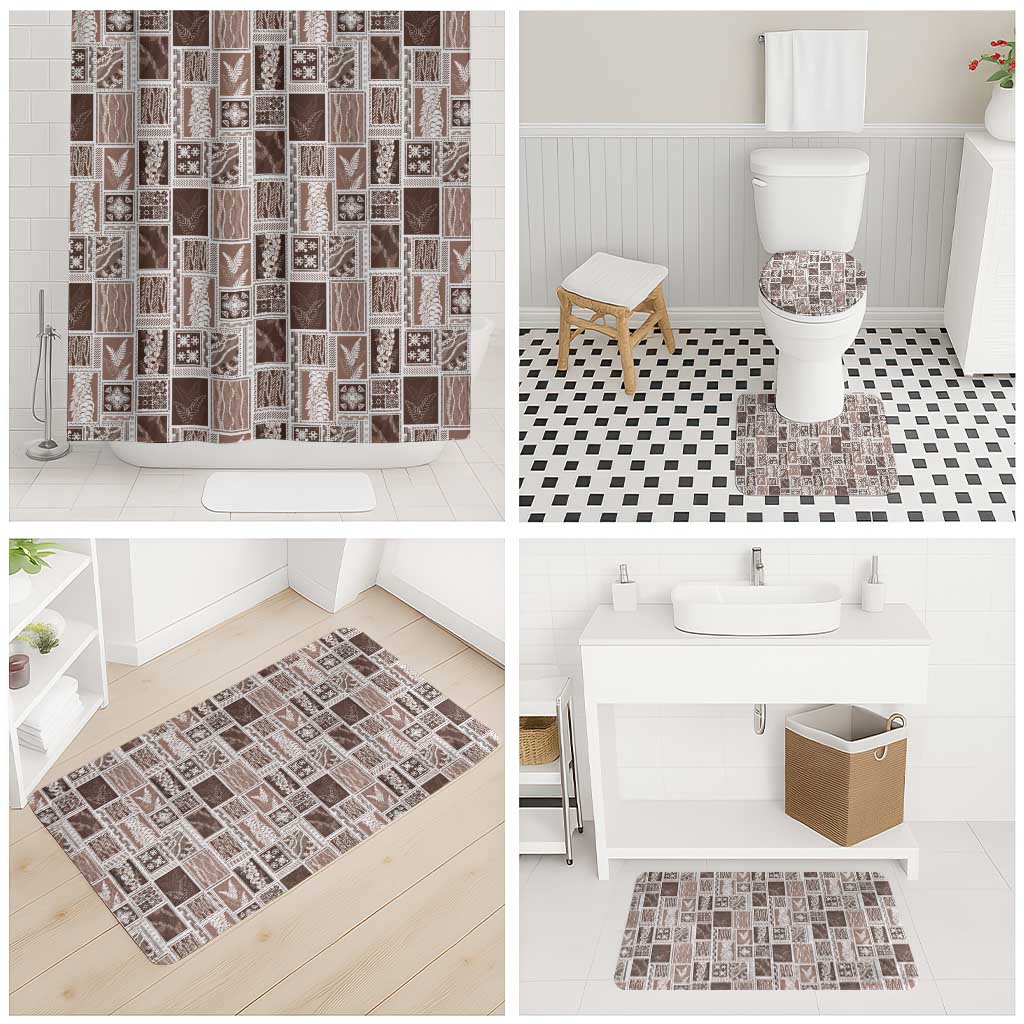 Vintage Aloha Block Quilt Bathroom Set Beige Inspired Lei Motifs LT9 - Polynesian Pride