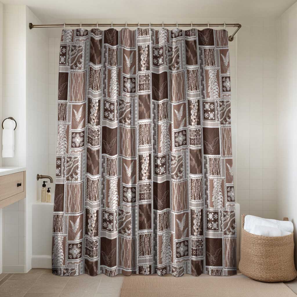 Vintage Aloha Block Quilt Bathroom Set Beige Inspired Lei Motifs LT9 Shower Curtain Only Beige - Polynesian Pride