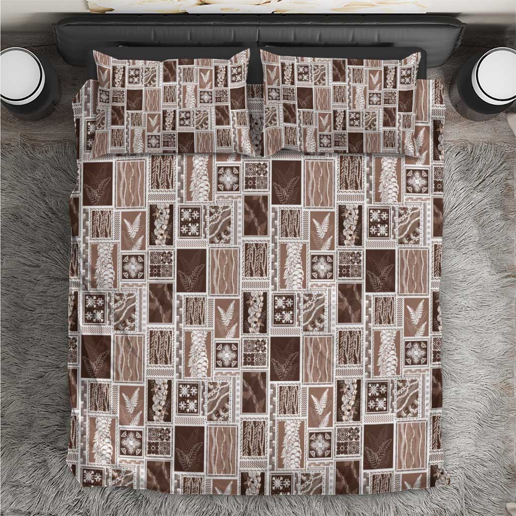 Vintage Aloha Block Quilt Bedding Set Beige Inspired Lei Motifs LT9 Beige - Polynesian Pride