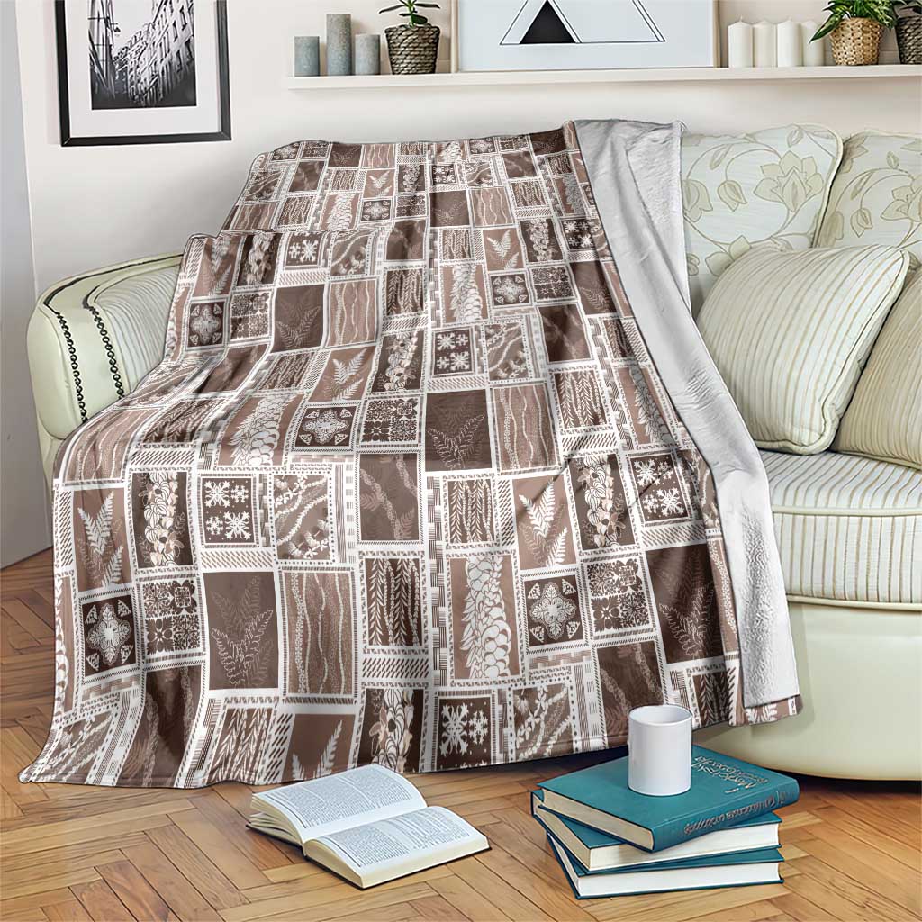 Vintage Aloha Block Quilt Blanket Beige Inspired Lei Motifs LT9 Beige - Polynesian Pride