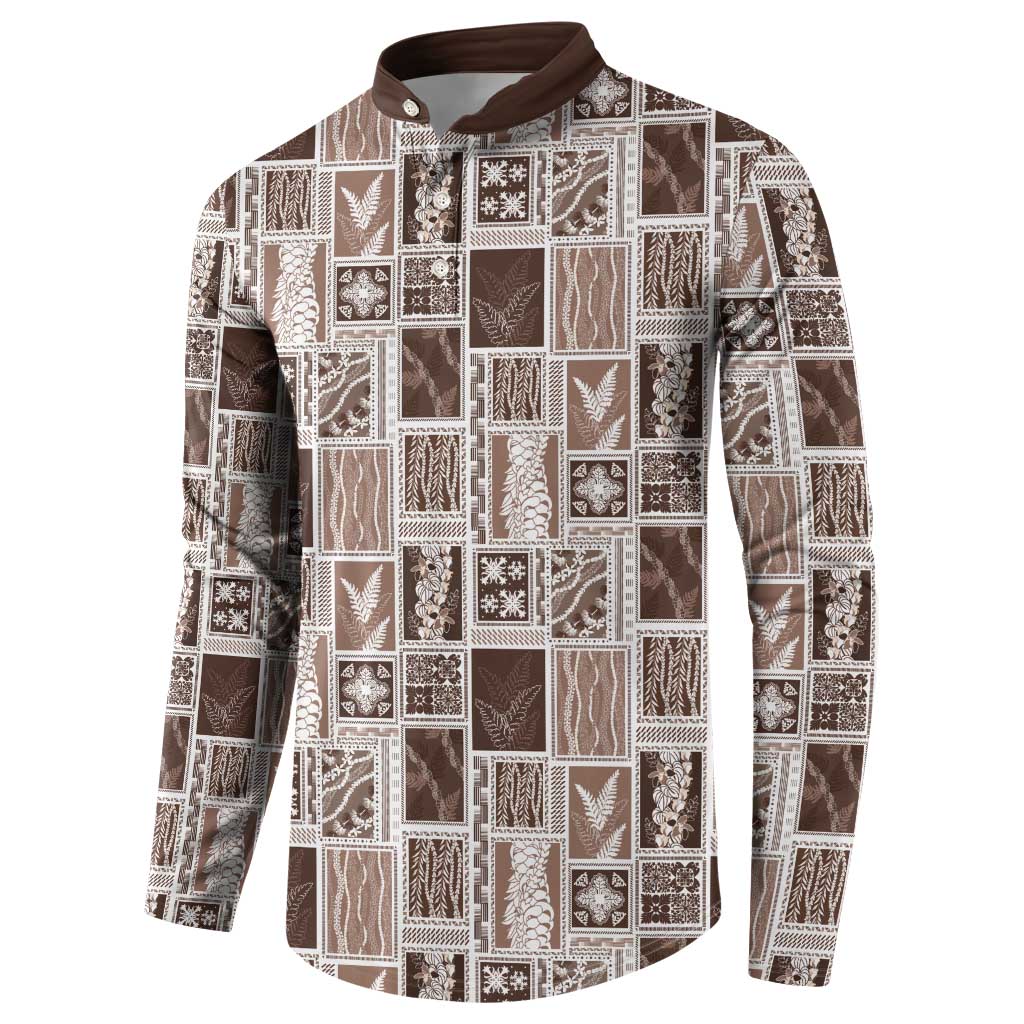 Vintage Aloha Block Quilt Button Sweatshirt Beige Inspired Lei Motifs LT9 - Polynesian Pride