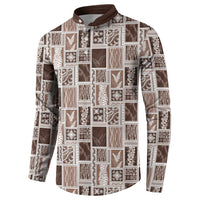 Vintage Aloha Block Quilt Button Sweatshirt Beige Inspired Lei Motifs LT9 - Polynesian Pride