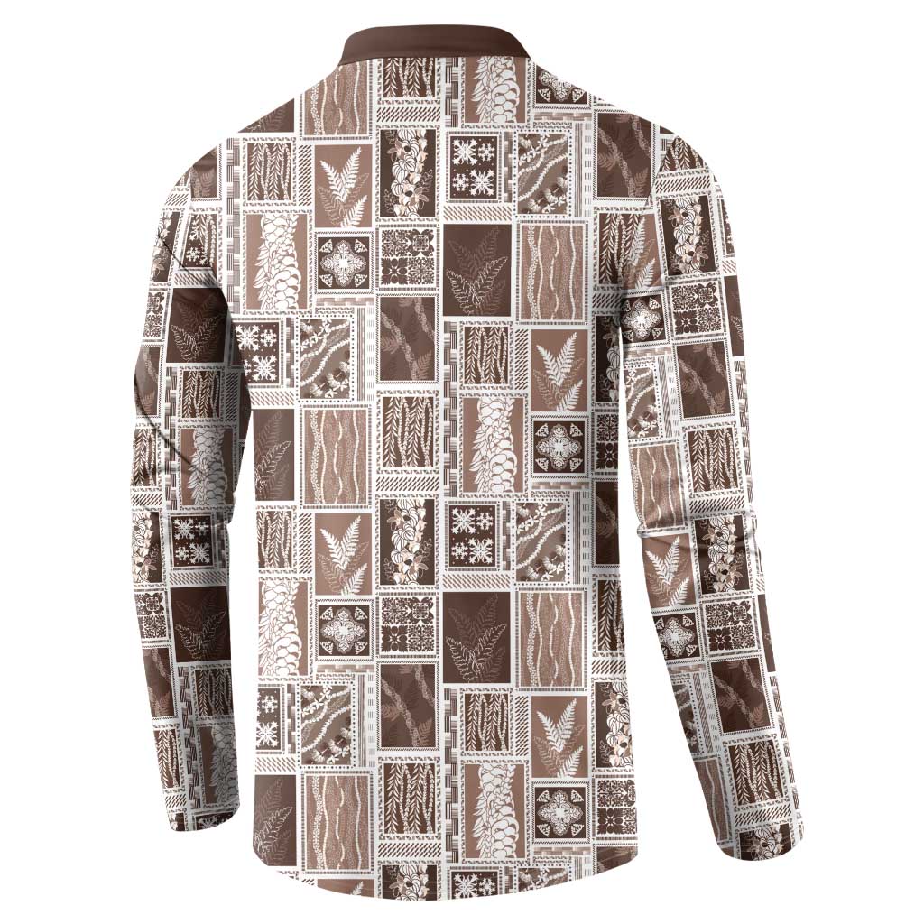 Vintage Aloha Block Quilt Button Sweatshirt Beige Inspired Lei Motifs LT9 - Polynesian Pride