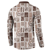 Vintage Aloha Block Quilt Button Sweatshirt Beige Inspired Lei Motifs LT9 - Polynesian Pride