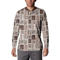 Vintage Aloha Block Quilt Button Sweatshirt Beige Inspired Lei Motifs LT9 - Polynesian Pride