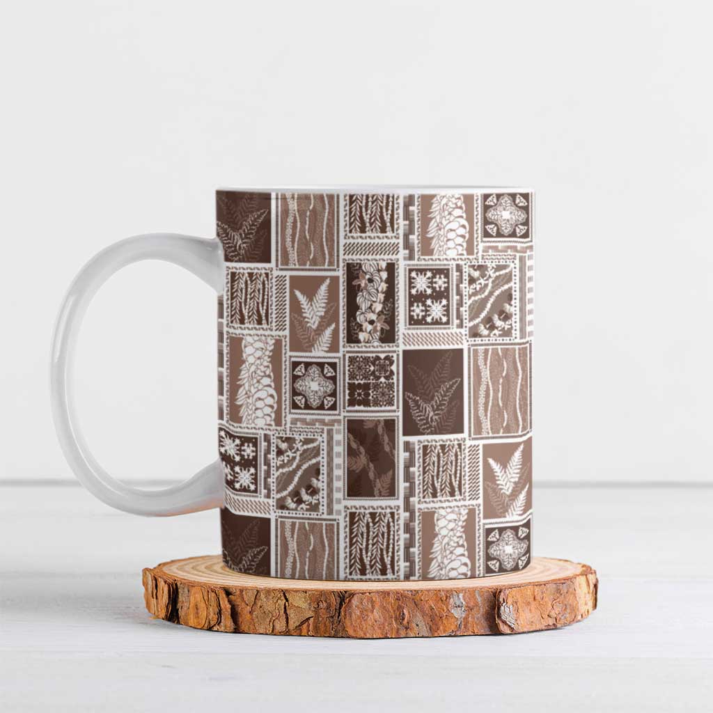 Vintage Aloha Block Quilt Ceramic Mug Beige Inspired Lei Motifs LT9 Beige - Polynesian Pride