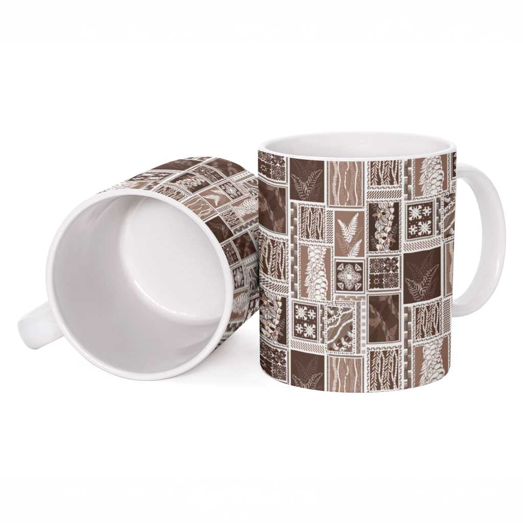 Vintage Aloha Block Quilt Ceramic Mug Beige Inspired Lei Motifs LT9 - Polynesian Pride