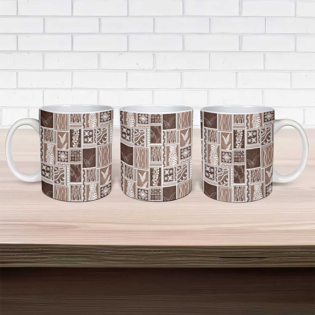 Vintage Aloha Block Quilt Ceramic Mug Beige Inspired Lei Motifs LT9 - Polynesian Pride