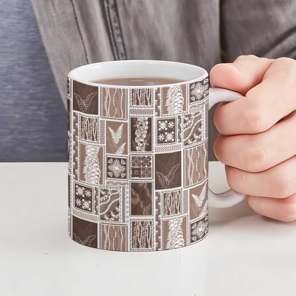 Vintage Aloha Block Quilt Ceramic Mug Beige Inspired Lei Motifs LT9 - Polynesian Pride