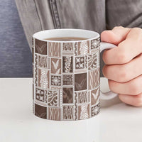 Vintage Aloha Block Quilt Ceramic Mug Beige Inspired Lei Motifs LT9 - Polynesian Pride