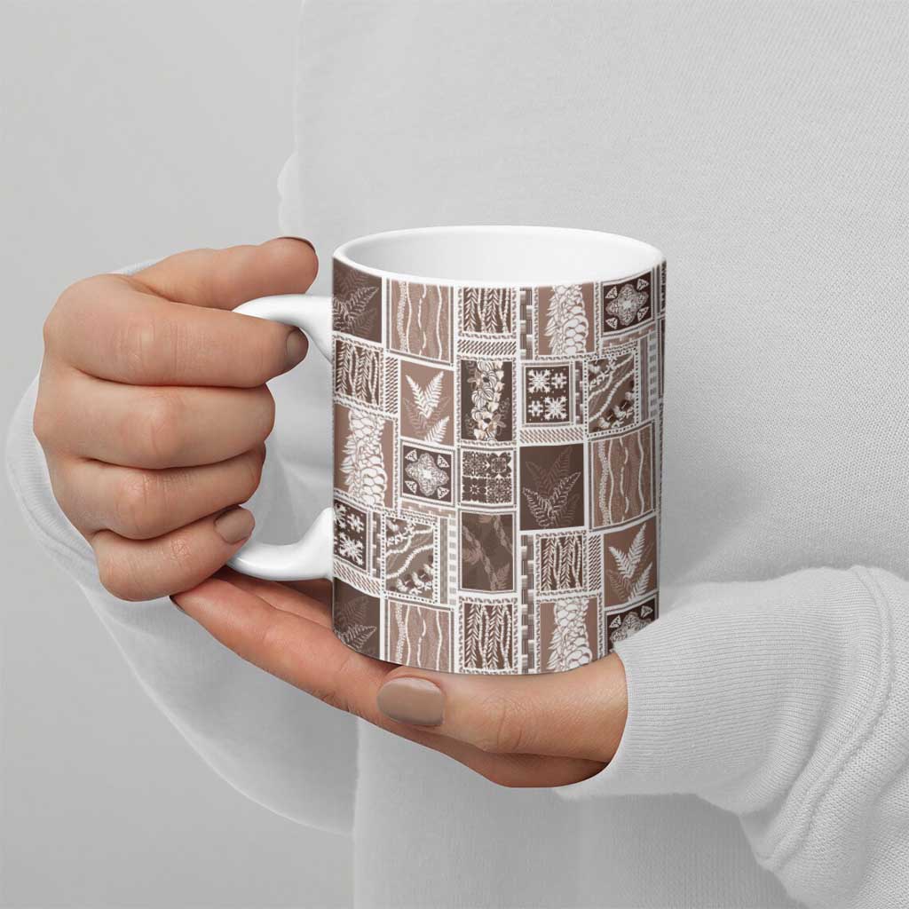 Vintage Aloha Block Quilt Ceramic Mug Beige Inspired Lei Motifs LT9 - Polynesian Pride