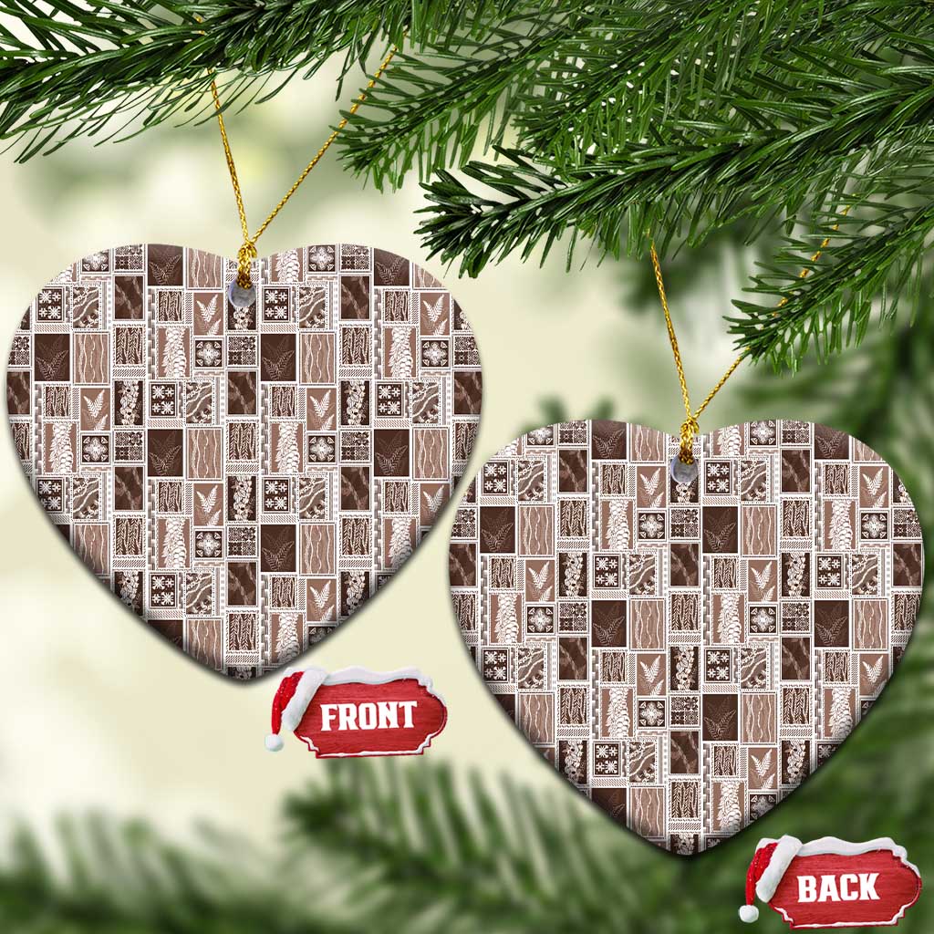Vintage Aloha Block Quilt Ceramic Ornament Beige Inspired Lei Motifs LT9 Heart Beige - Polynesian Pride