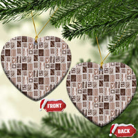 Vintage Aloha Block Quilt Ceramic Ornament Beige Inspired Lei Motifs LT9 Heart Beige - Polynesian Pride