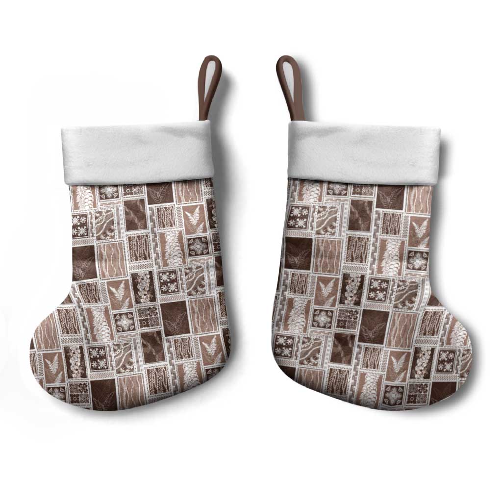 Vintage Aloha Block Quilt Christmas Stocking Beige Inspired Lei Motifs LT9 - Polynesian Pride