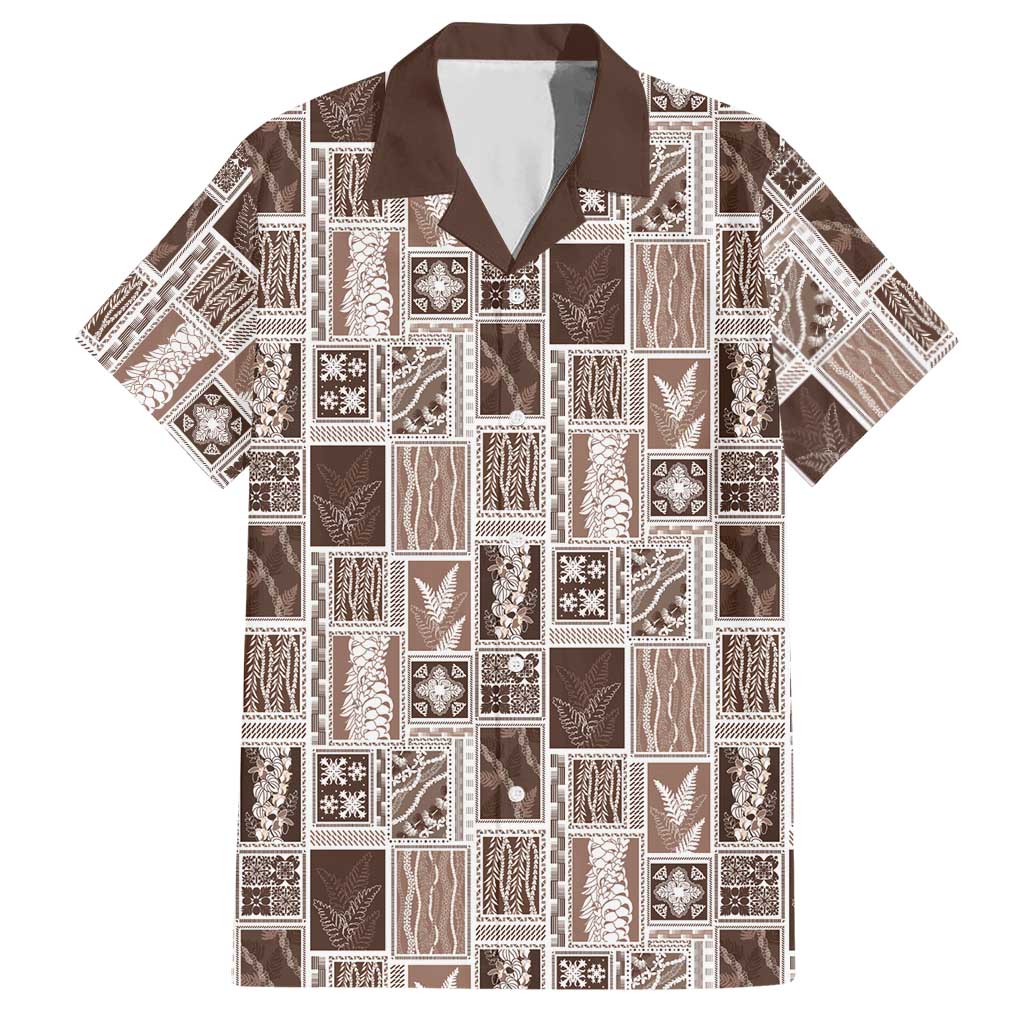 Vintage Aloha Block Quilt Hawaiian Shirt Beige Inspired Lei Motifs LT9 Beige - Polynesian Pride