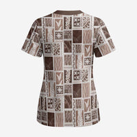 Vintage Aloha Block Quilt Scrub Top Beige Inspired Lei Motifs LT9 - Polynesian Pride