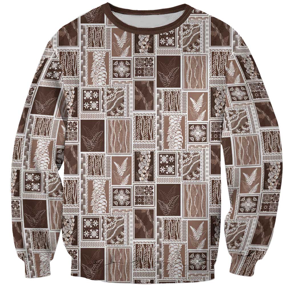 Vintage Aloha Block Quilt Sweatshirt Beige Inspired Lei Motifs LT9 Unisex Beige - Polynesian Pride