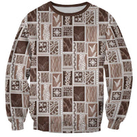 Vintage Aloha Block Quilt Sweatshirt Beige Inspired Lei Motifs LT9 Unisex Beige - Polynesian Pride