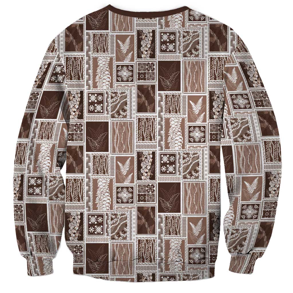 Vintage Aloha Block Quilt Sweatshirt Beige Inspired Lei Motifs LT9 - Polynesian Pride