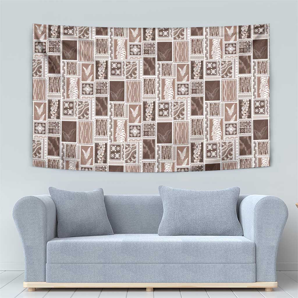 Vintage Aloha Block Quilt Tapestry Beige Inspired Lei Motifs LT9 - Polynesian Pride