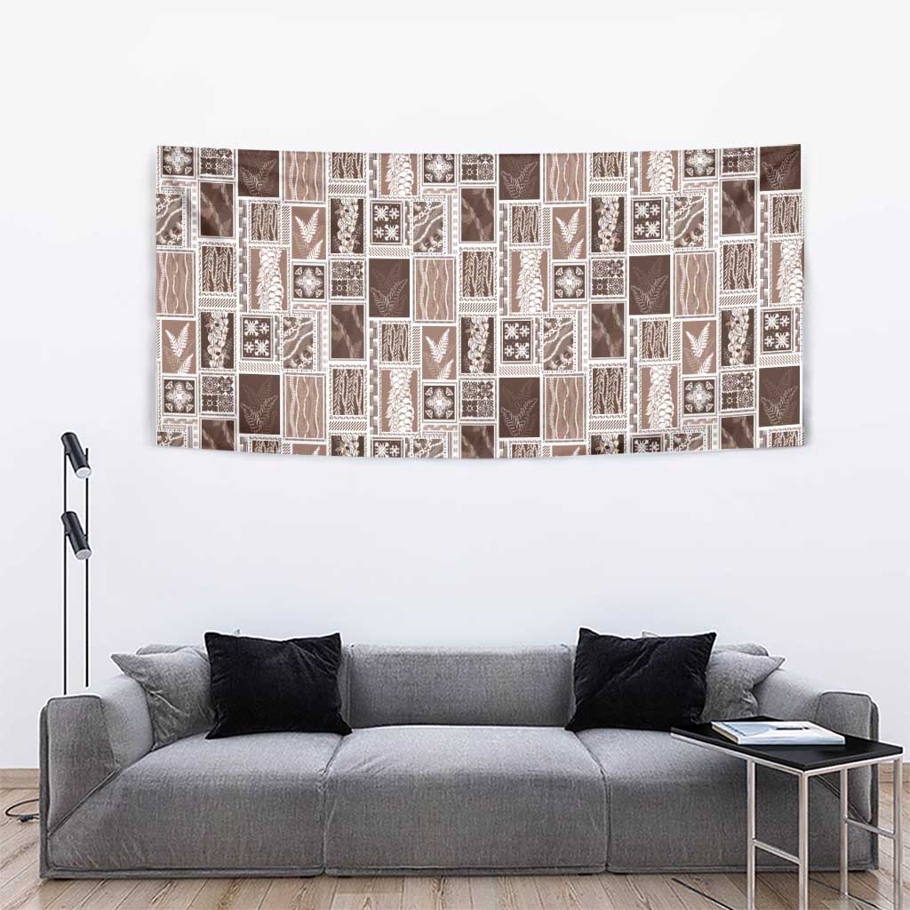 Vintage Aloha Block Quilt Tapestry Beige Inspired Lei Motifs LT9 - Polynesian Pride