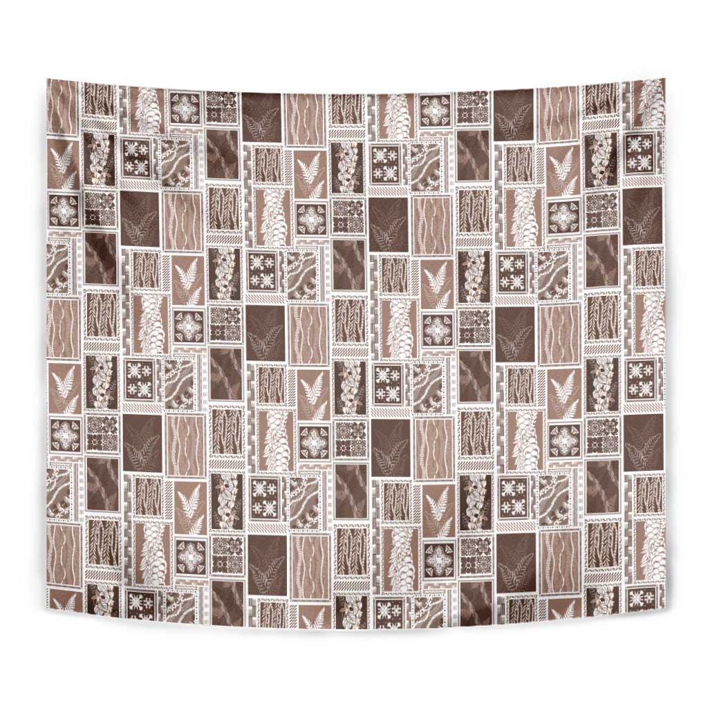 Vintage Aloha Block Quilt Tapestry Beige Inspired Lei Motifs LT9 - Polynesian Pride