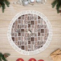 Vintage Aloha Block Quilt Tree Skirt Beige Inspired Lei Motifs LT9 Fringed Beige - Polynesian Pride