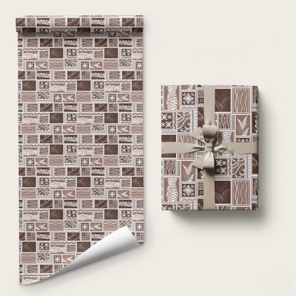 Vintage Aloha Block Quilt Wrapping Paper Beige Inspired Lei Motifs LT9 58" × 23" Beige - Polynesian Pride