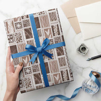Vintage Aloha Block Quilt Wrapping Paper Beige Inspired Lei Motifs LT9 - Polynesian Pride