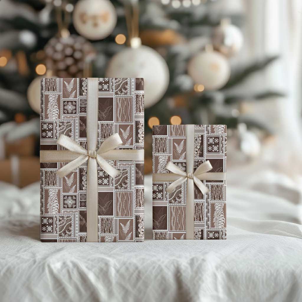 Vintage Aloha Block Quilt Wrapping Paper Beige Inspired Lei Motifs LT9 - Polynesian Pride