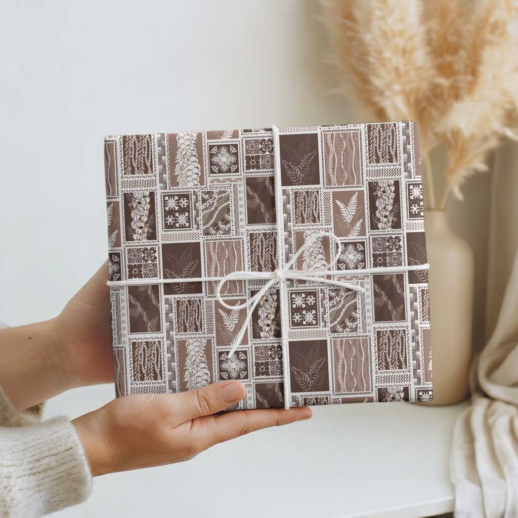 Vintage Aloha Block Quilt Wrapping Paper Beige Inspired Lei Motifs LT9 - Polynesian Pride