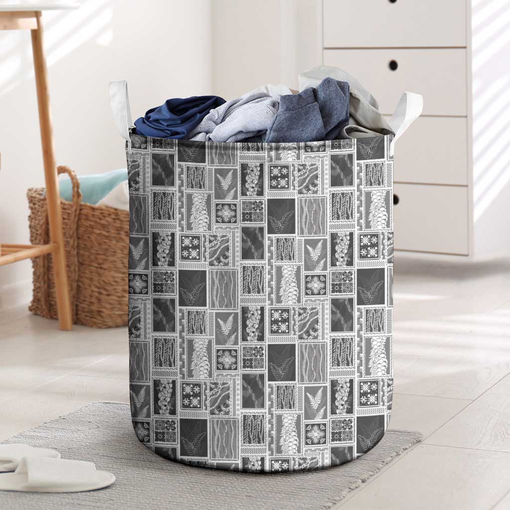 Vintage Aloha Block Quilt Laundry Basket Black Inspired Lei Motifs LT9 Black - Polynesian Pride