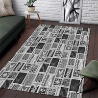 Vintage Aloha Block Quilt Area Rug Black Inspired Lei Motifs LT9 Black - Polynesian Pride