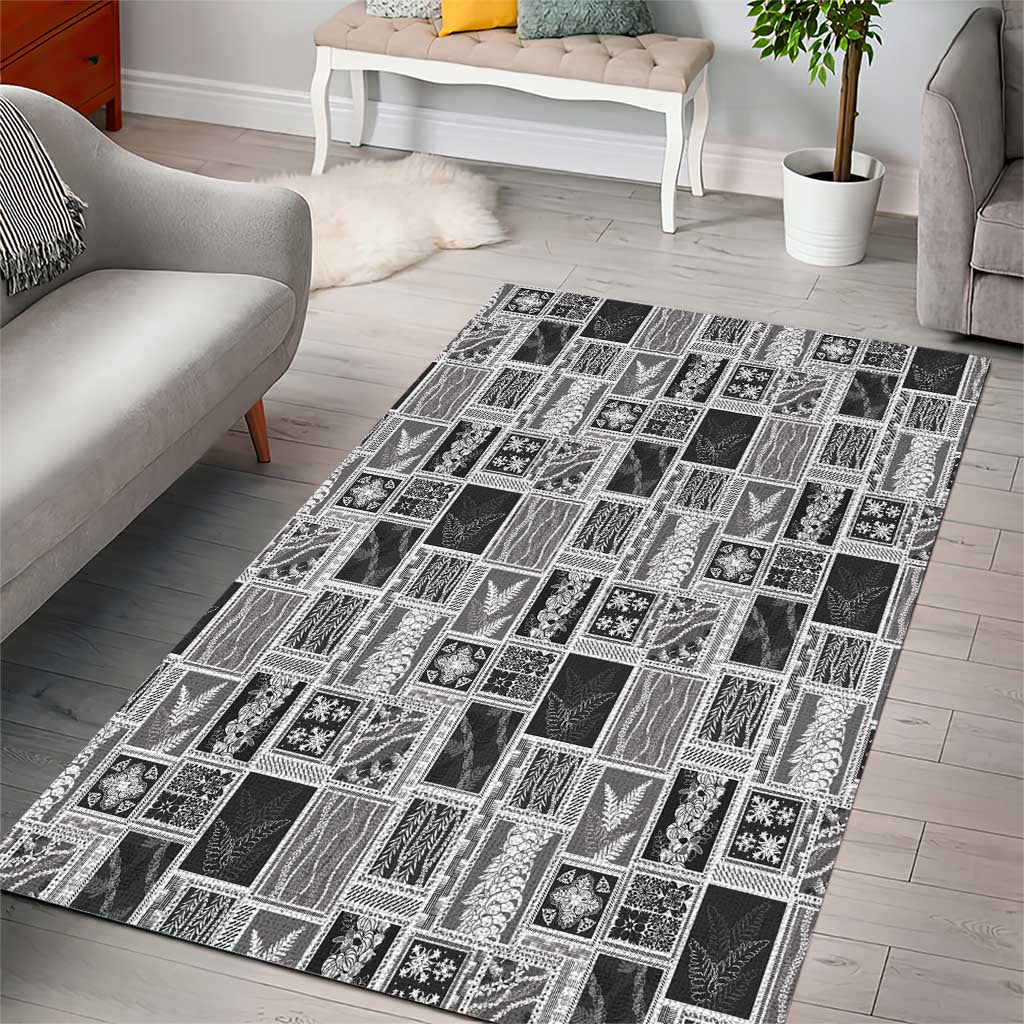 Vintage Aloha Block Quilt Area Rug Black Inspired Lei Motifs LT9 - Polynesian Pride