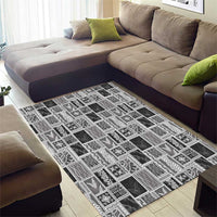 Vintage Aloha Block Quilt Area Rug Black Inspired Lei Motifs LT9 - Polynesian Pride