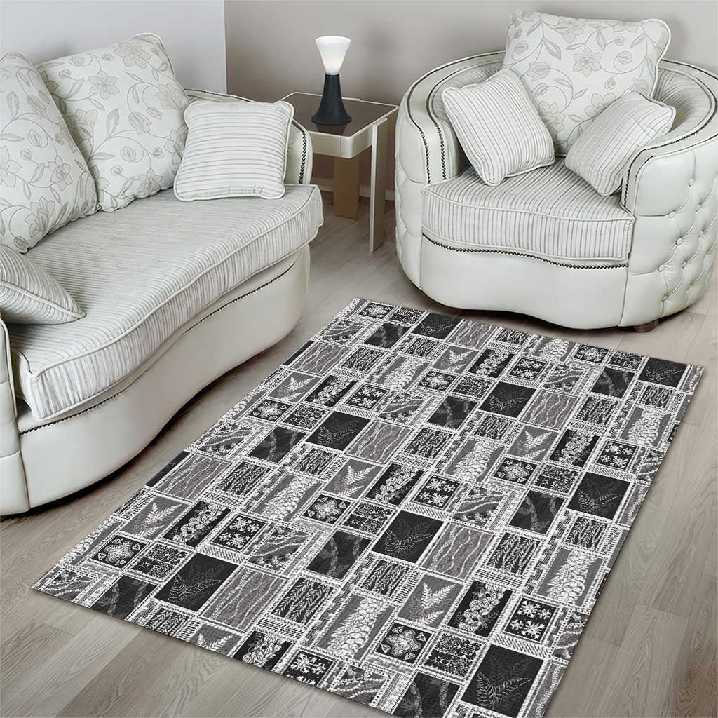 Vintage Aloha Block Quilt Area Rug Black Inspired Lei Motifs LT9 - Polynesian Pride