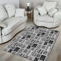 Vintage Aloha Block Quilt Area Rug Black Inspired Lei Motifs LT9 - Polynesian Pride