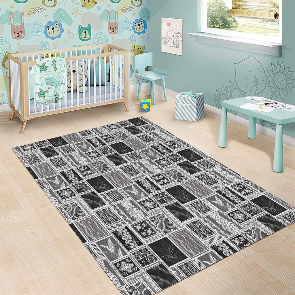 Vintage Aloha Block Quilt Area Rug Black Inspired Lei Motifs LT9 - Polynesian Pride